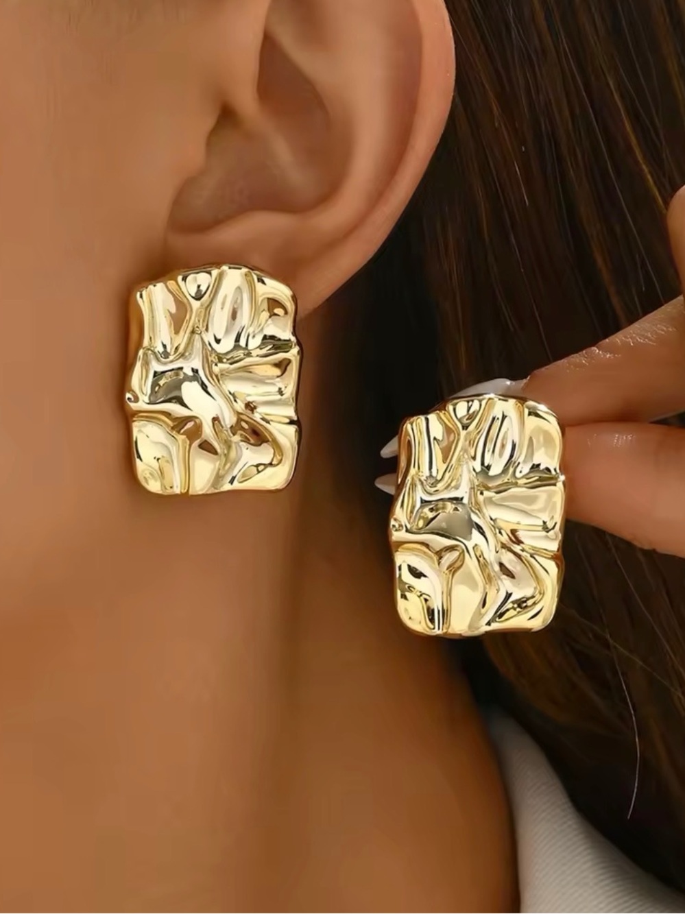 Zara Gold ToneTextured Rectangular Dome Earrings - Women Jewelry NWOT